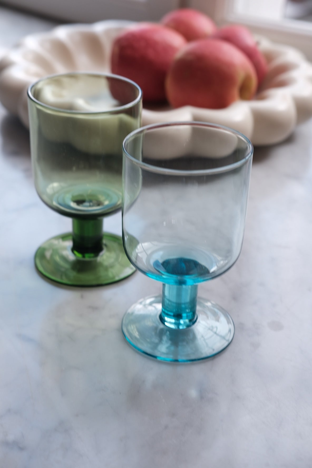 Glass on stem • Mouth blown • Green