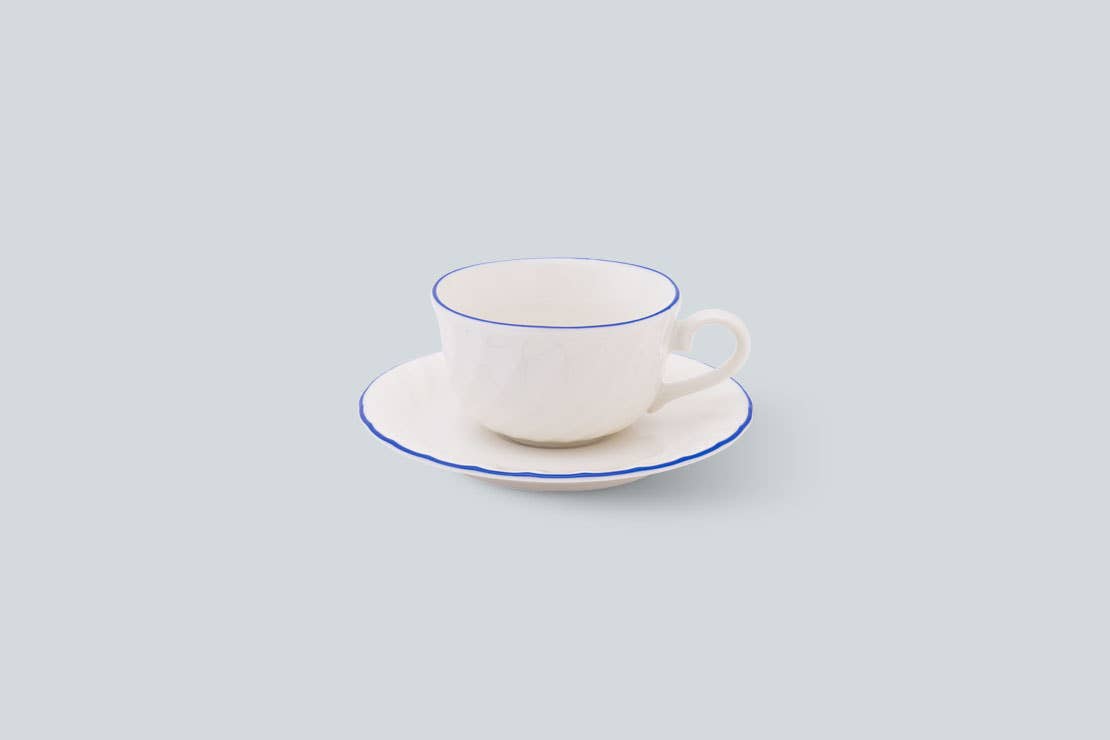 Japacolle Respoir tekrus med tallerken i blå, elegant porcelæn med japansk design og glatte overflader.
