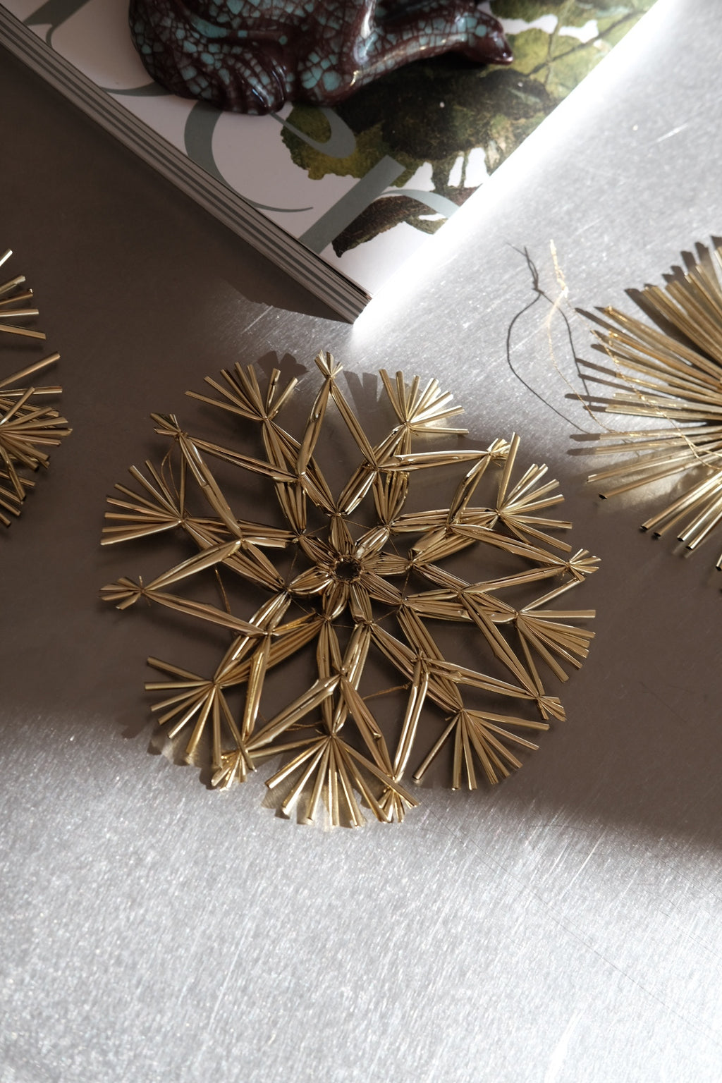 Julepynt • Dekoration • Strå • Guld • 15 cm