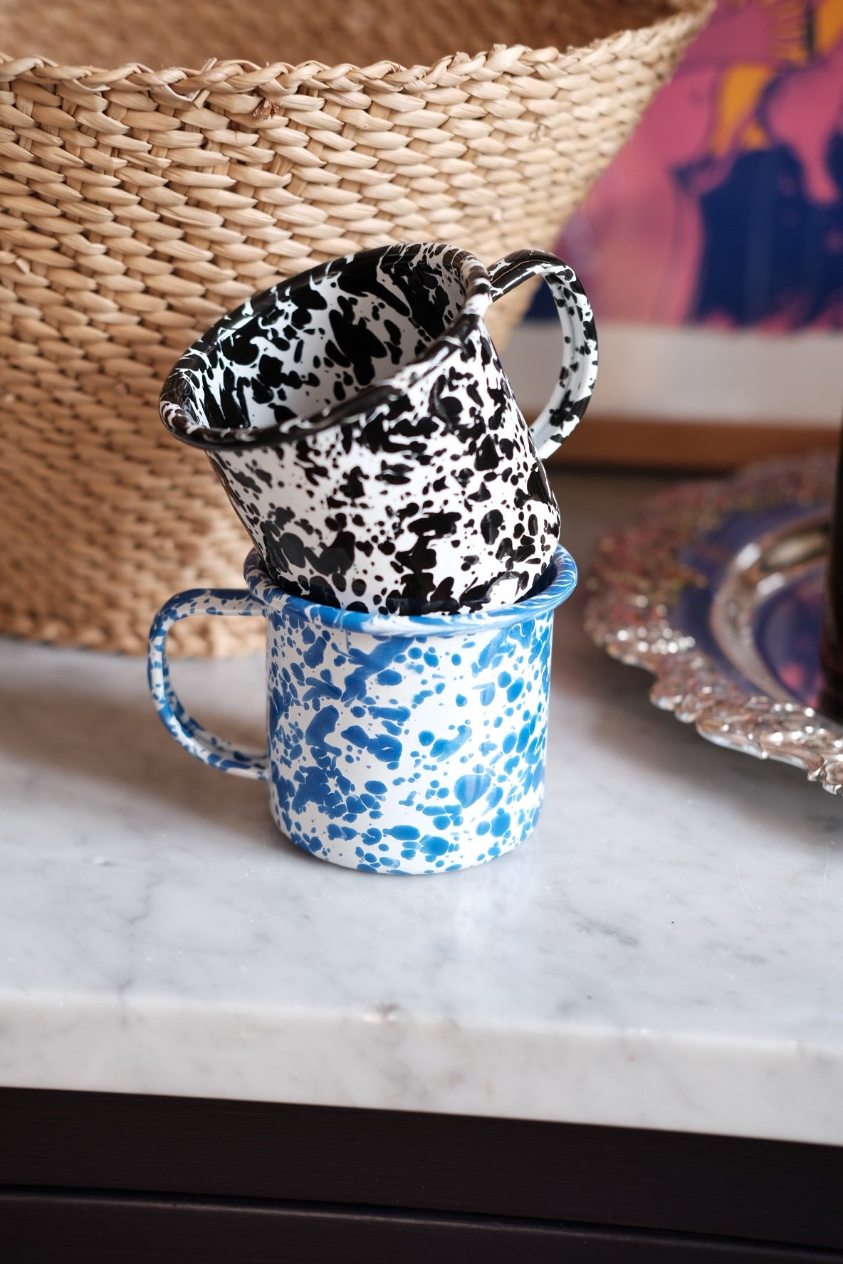Mug with handle • Enamel • Splatter Blue