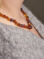 Halskæde • Ædelsetensperler • Amethyst & rav