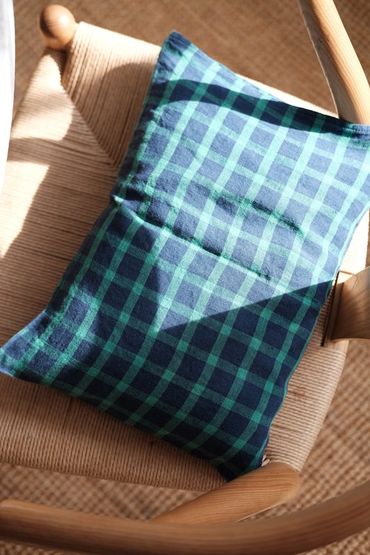 Flax pillow • 30x40 cm • Carreaux Vert Marine