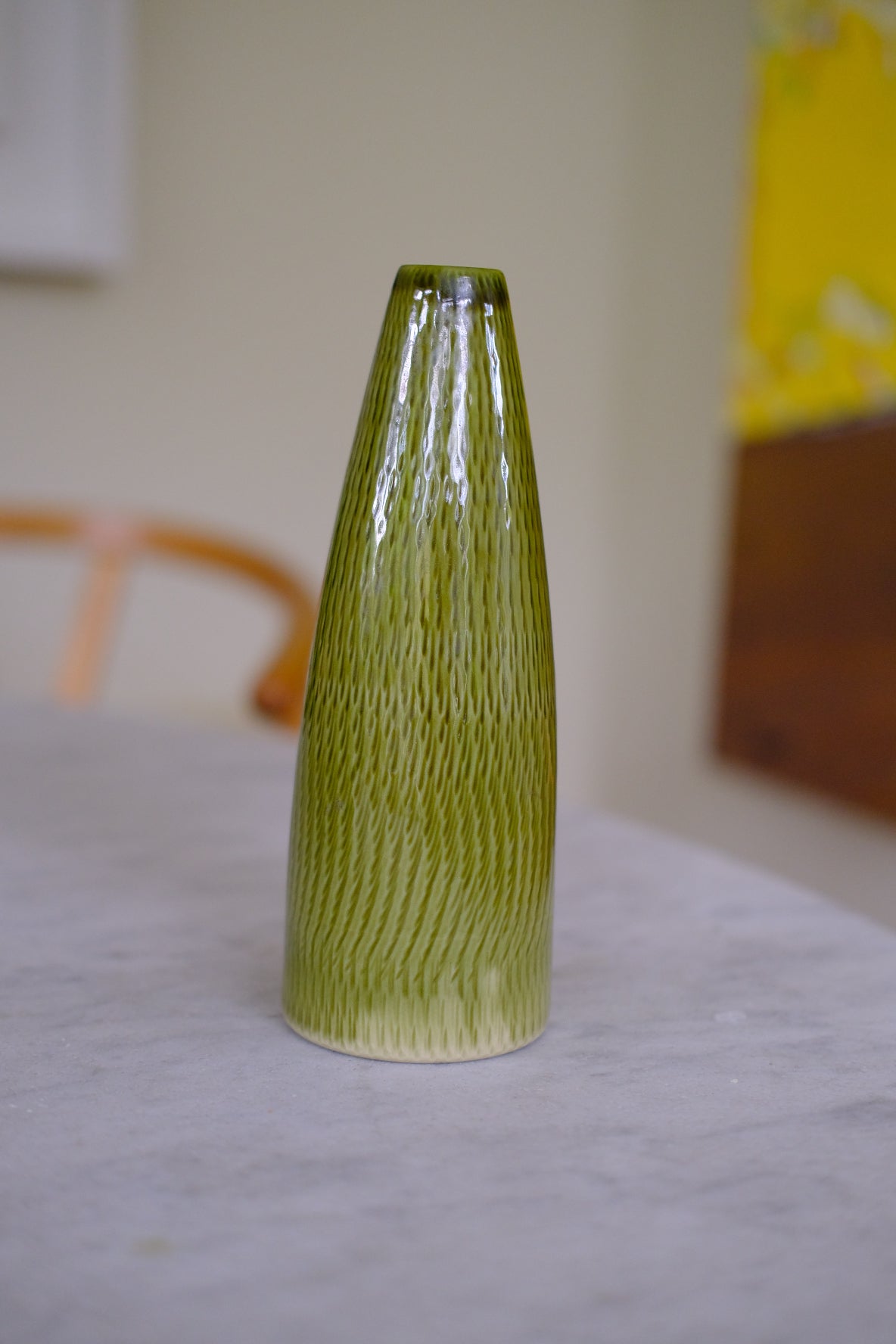Vintage • Vase • Keramik • Limegrøn Mønster
