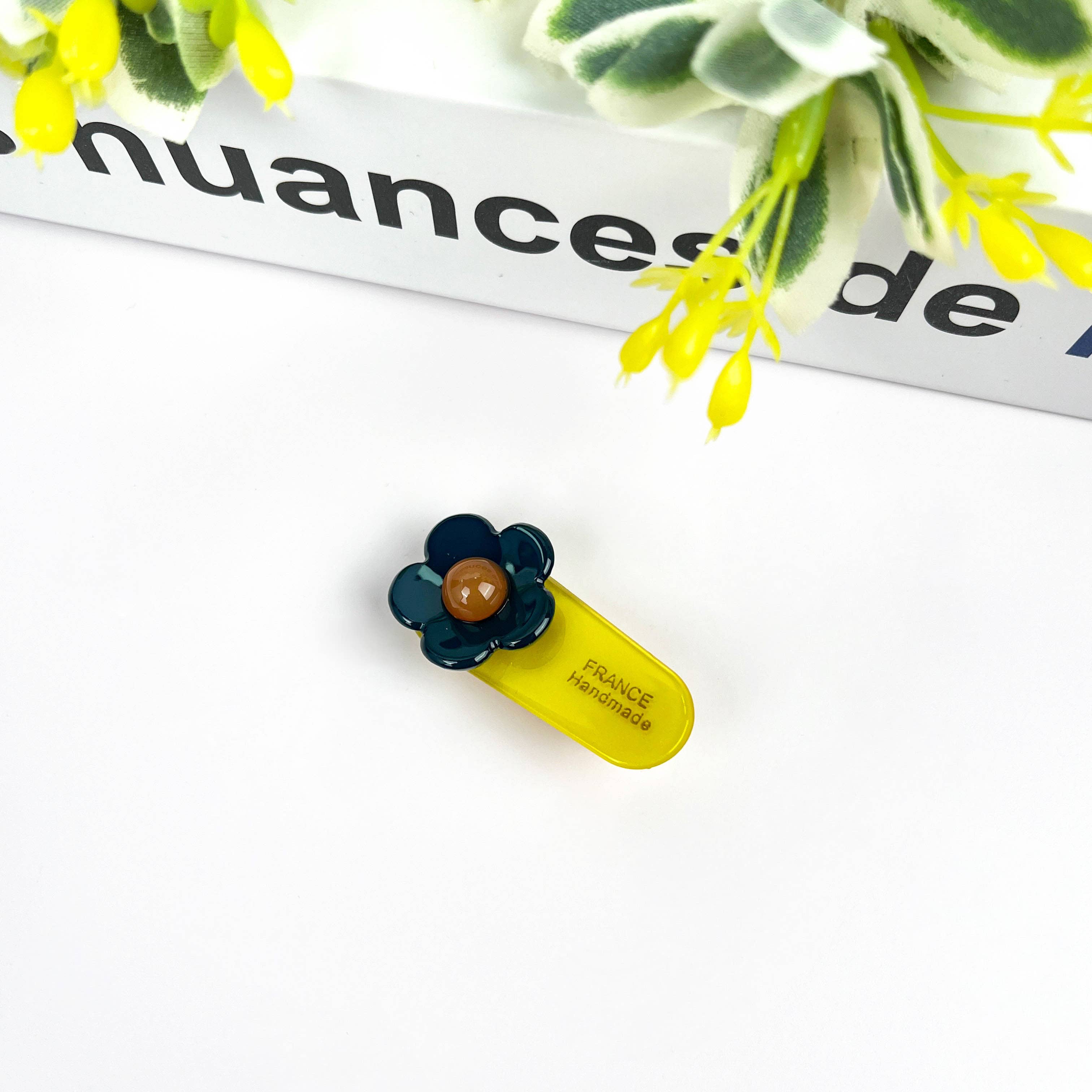 Hårklip • Blomst • spænde • Gul, sort og brun