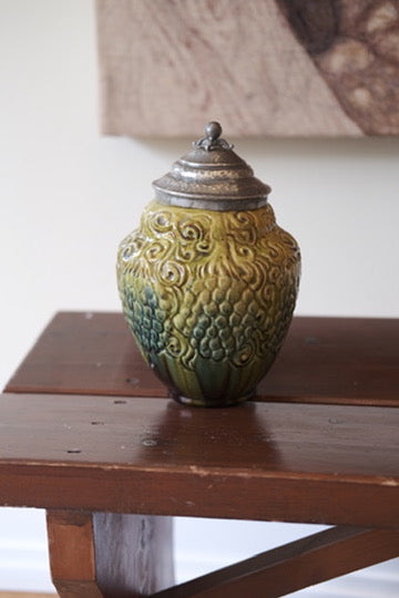 Vintage • Lågkrukke • Keramik • Lime og grøn