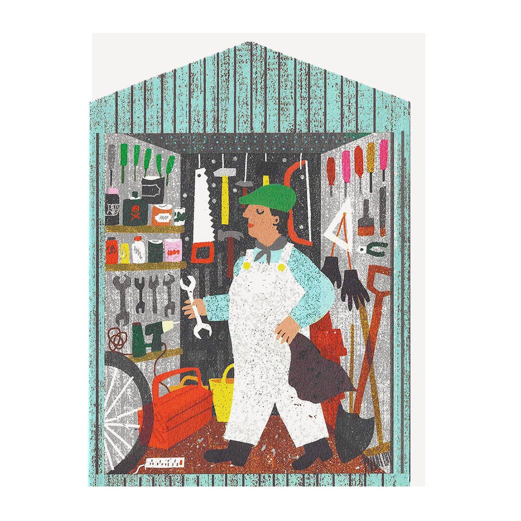 Kort fra The Printed Peanut med skur-illustration, farverig og kunstnerisk kort designet til dekoration eller kortsende.