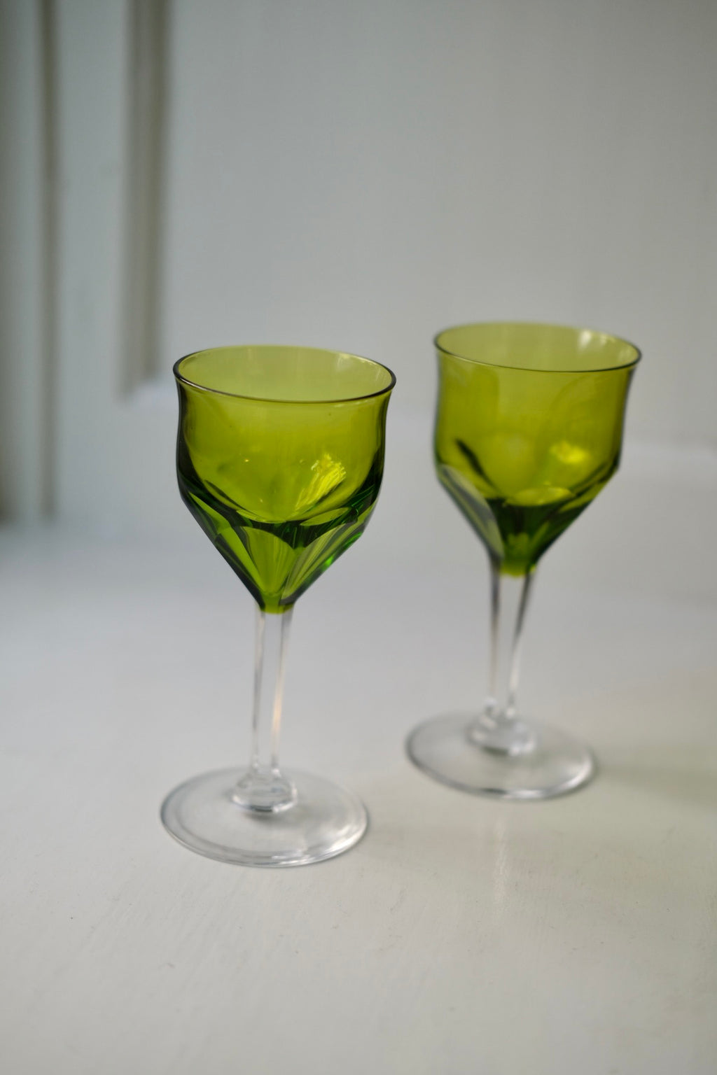 Vintage • Glas på fod • Grønt