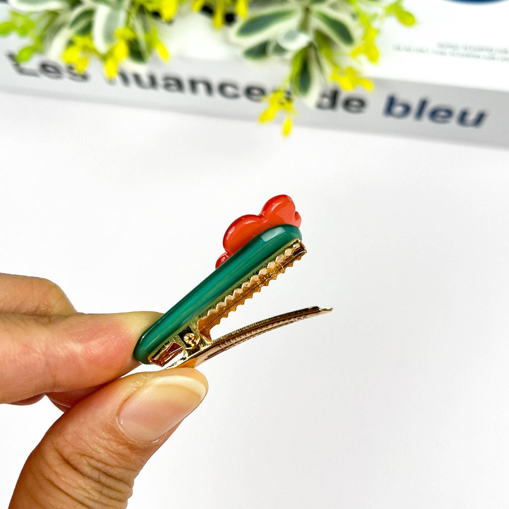 Hårklip • Blomst • spænde • Blå, rød og kobber