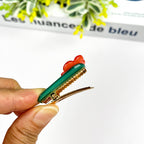 Hårklip • Blomst • spænde • Blå, rød og kobber