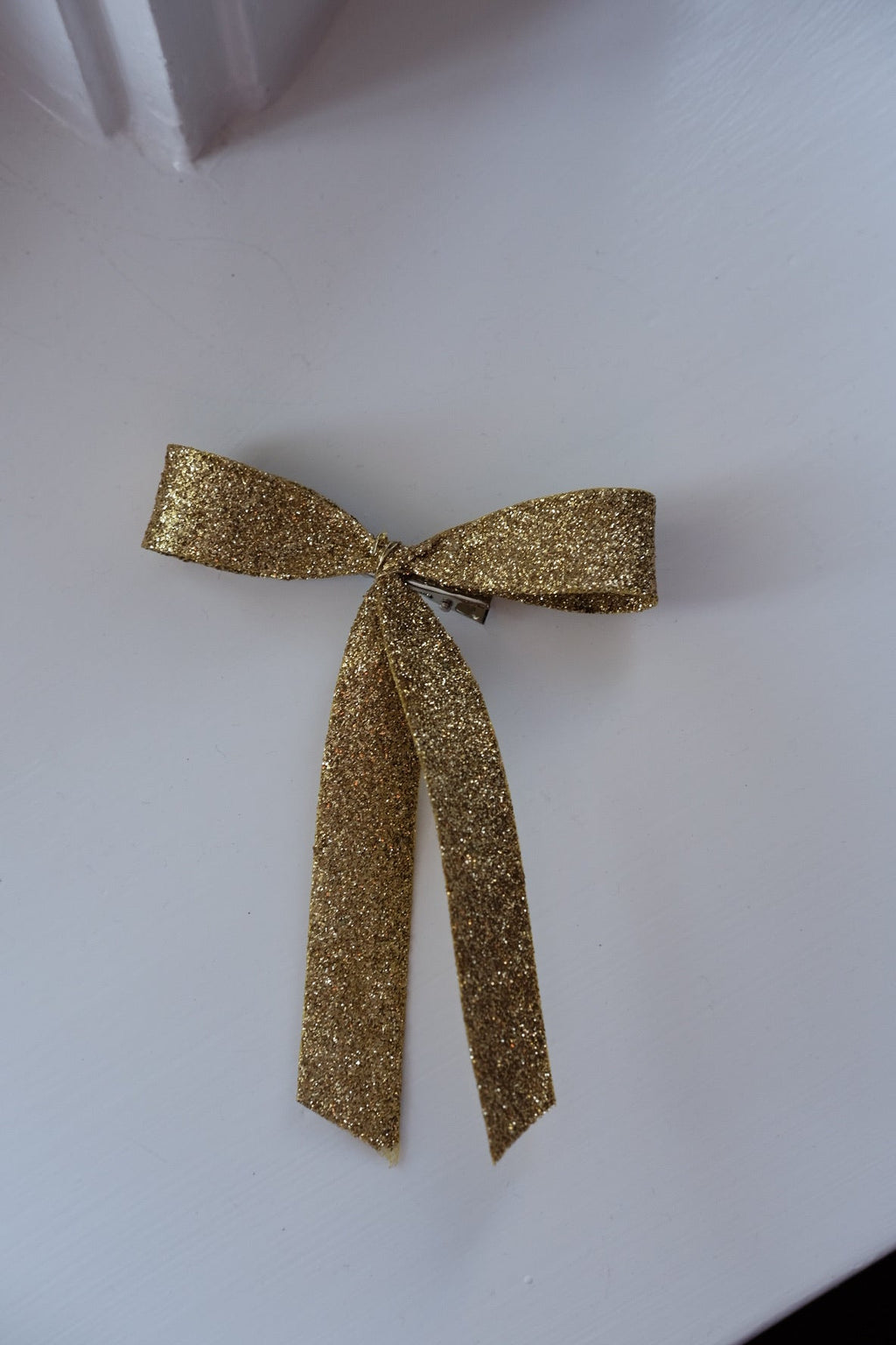 Julepynt • Glimmer Sløjfe • Guld med Klips • 12 cm