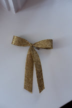 Julepynt • Glimmer Sløjfe • Guld med Klips • 12 cm