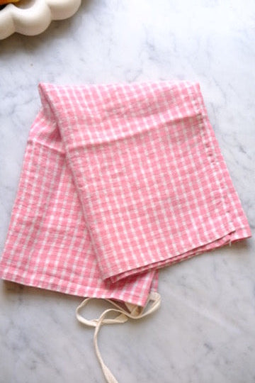 Viskestykke • Hør • Mini Forklæde • Carreaux Rose • Rosa Tern