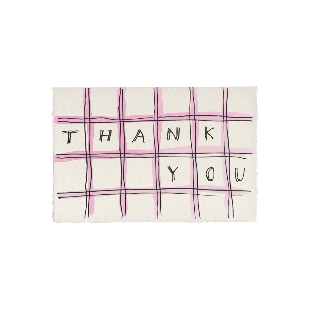 Rosa takkekort fra Scribble & Daub med "Thank You" tekst og dekorative elementer, perfekt til gave eller hilsen.
