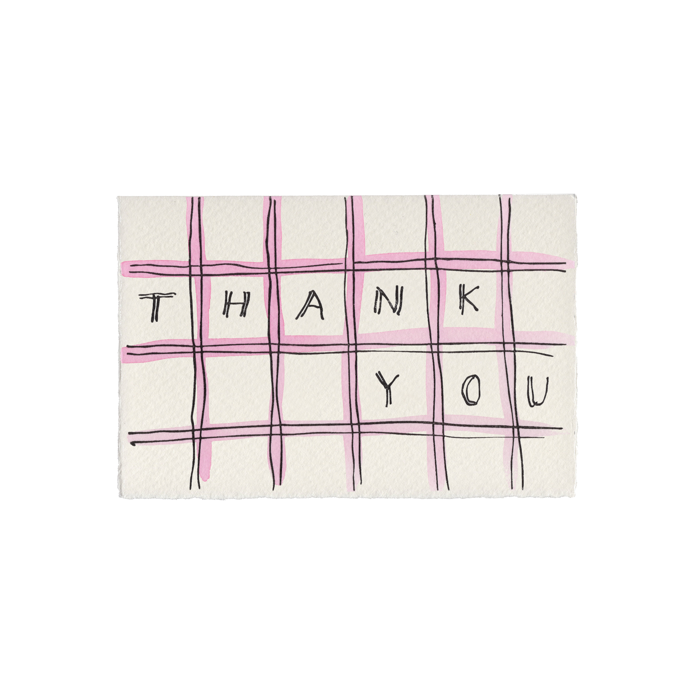Rosa takkekort fra Scribble & Daub med "Thank You" tekst og dekorative elementer, perfekt til gave eller hilsen.