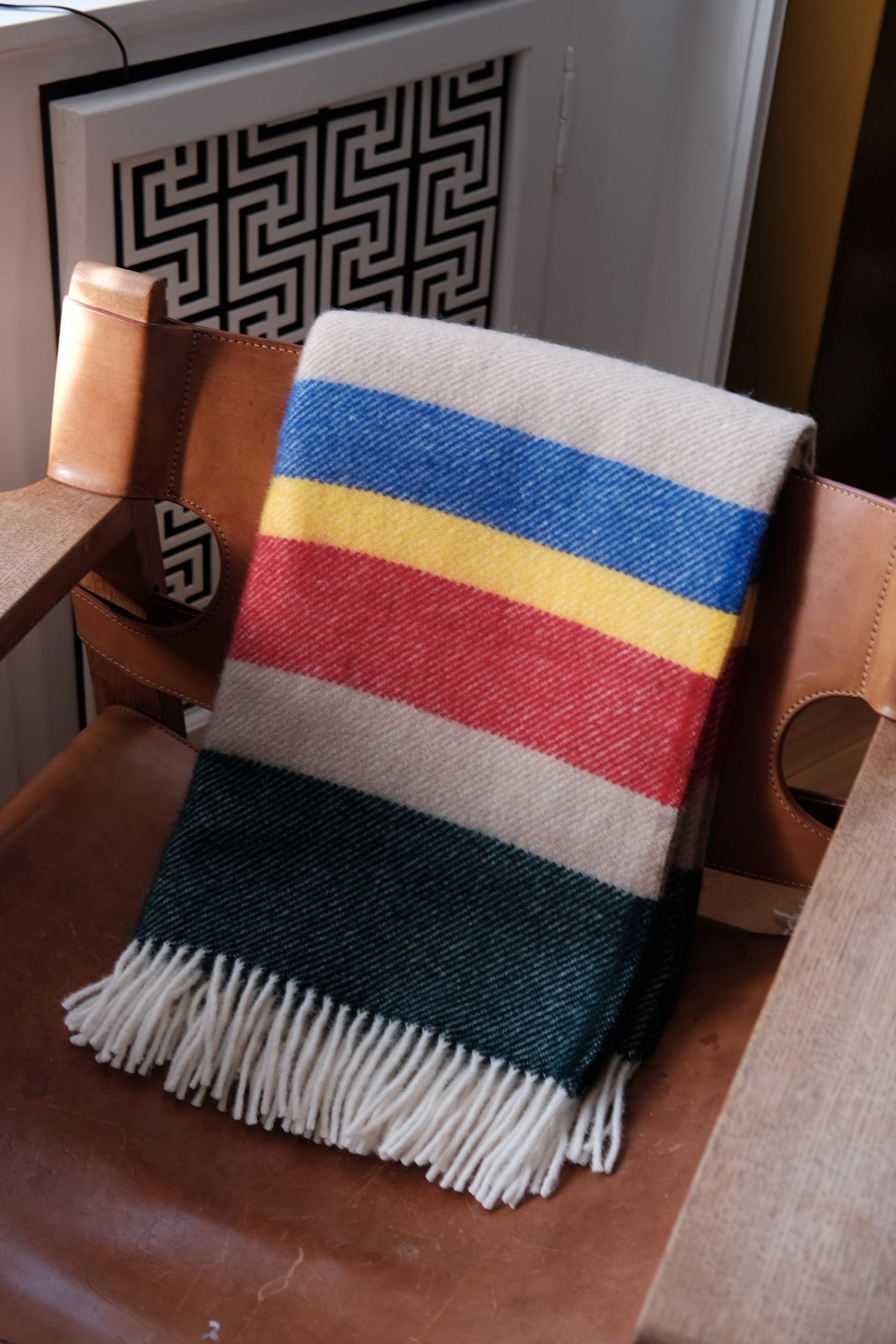 Tweedmill Uldtæppe • Gul, Blå, Rød Strib • DORA