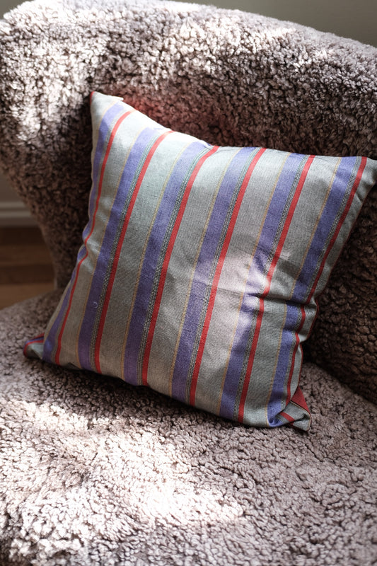 Silk pillow • Handwoven Raw silk • Purple, Red and Gray • Stripes