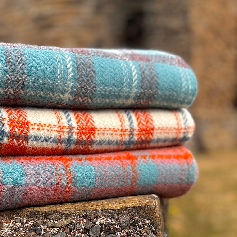Tweedmill Uldtæppe • Orange & Blå