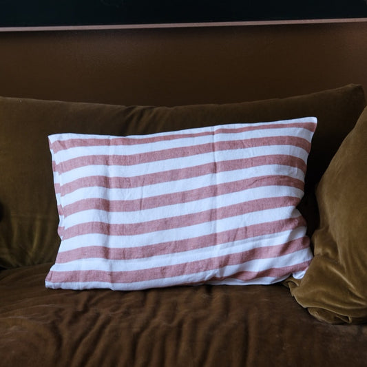 Flax pillow • 50x70 cm • White and Terracotta Stripe