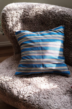 Silkepude • Håndvævet Råsilke • 50x50 • Blå, Lilla og Grøn • Strib