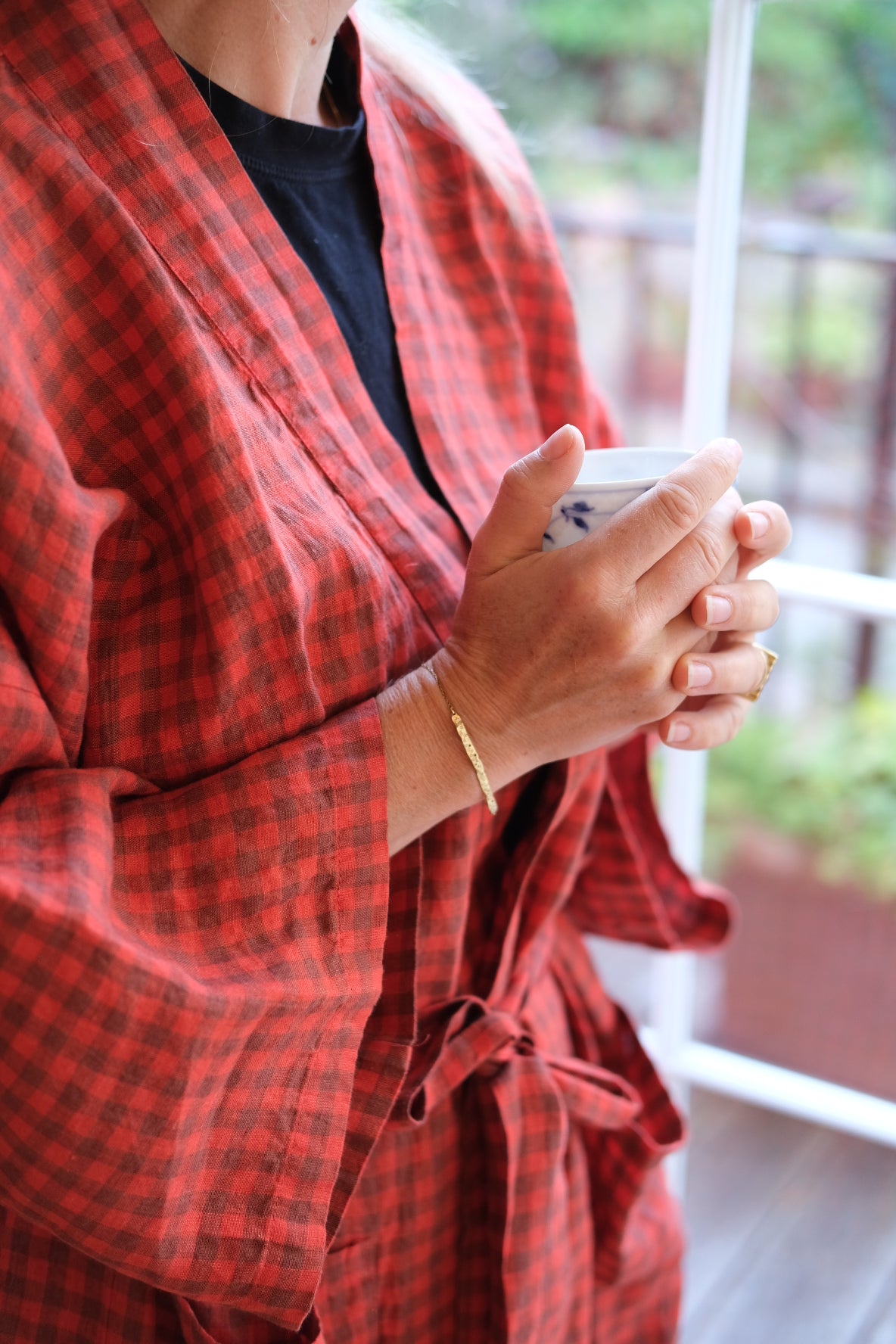 Kimono • Hør • M • Vichy Rouge Marine • Røde og marineblå tern
