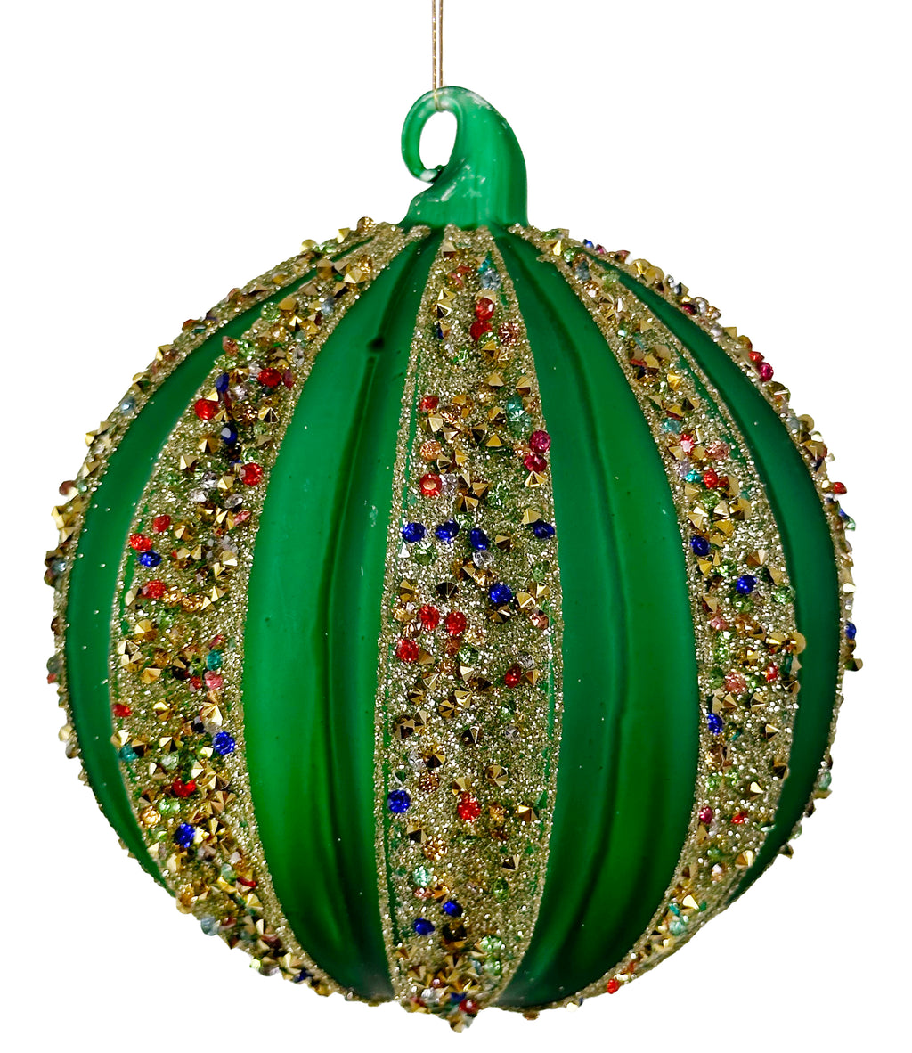 Julepynt • Til træet • Grøn Glaskugle med krymmel