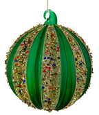 Julepynt • Til træet • Grøn Glaskugle med krymmel