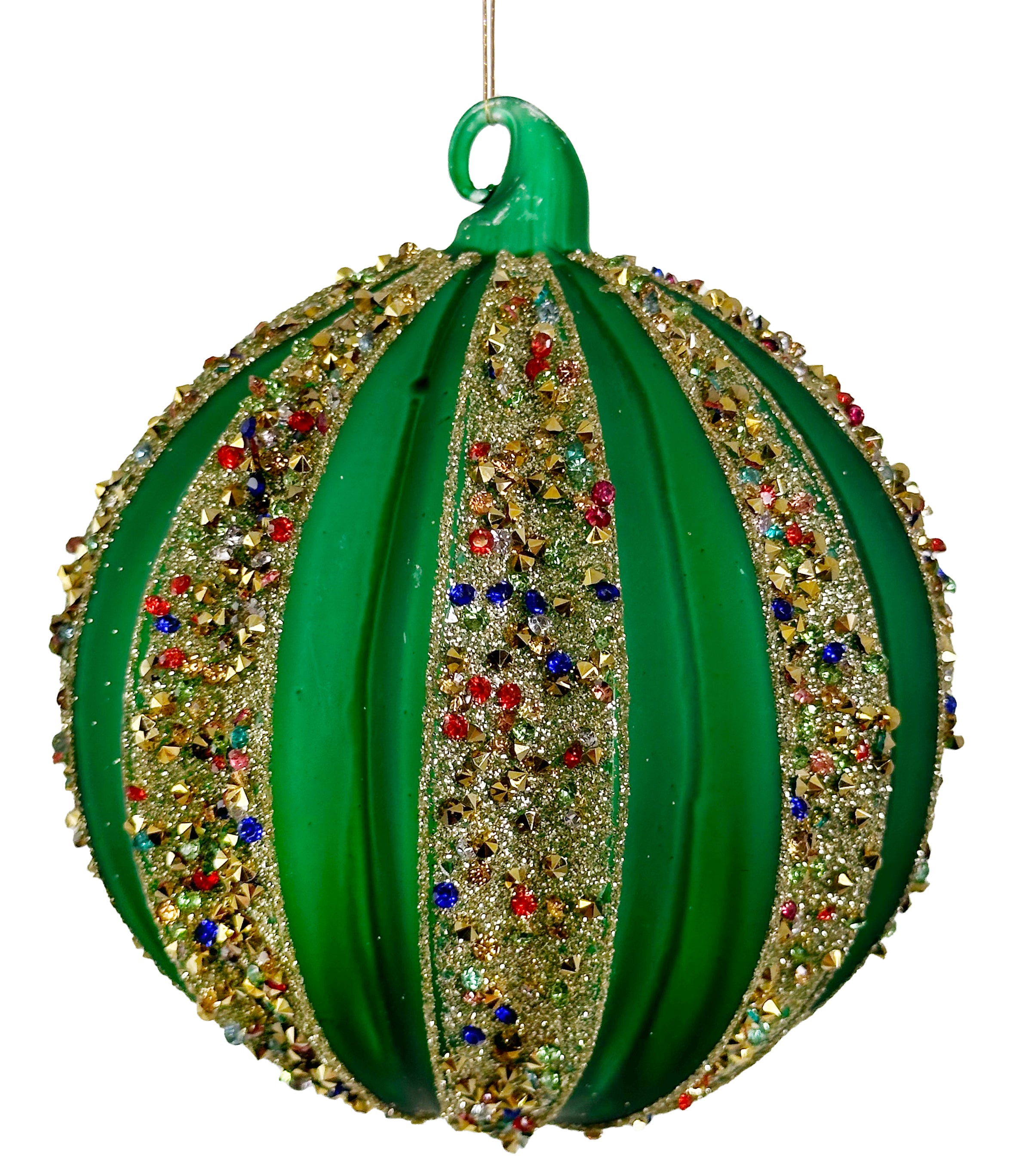 Julepynt • Til træet • Grøn Glaskugle med krymmel