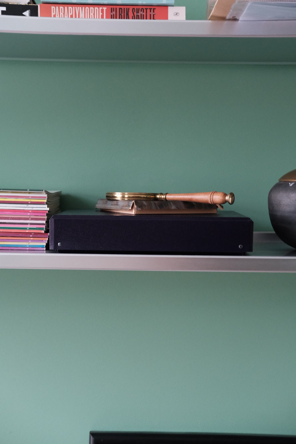 Dark purple ELVO DORA A4 storage box, rectangular with a lid, designed for organizing documents and office supplies.