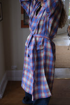 Blå kimono i ekossais mønster fra Linge Particulier, XL størrelse, let og sommerlig design med ternet print.