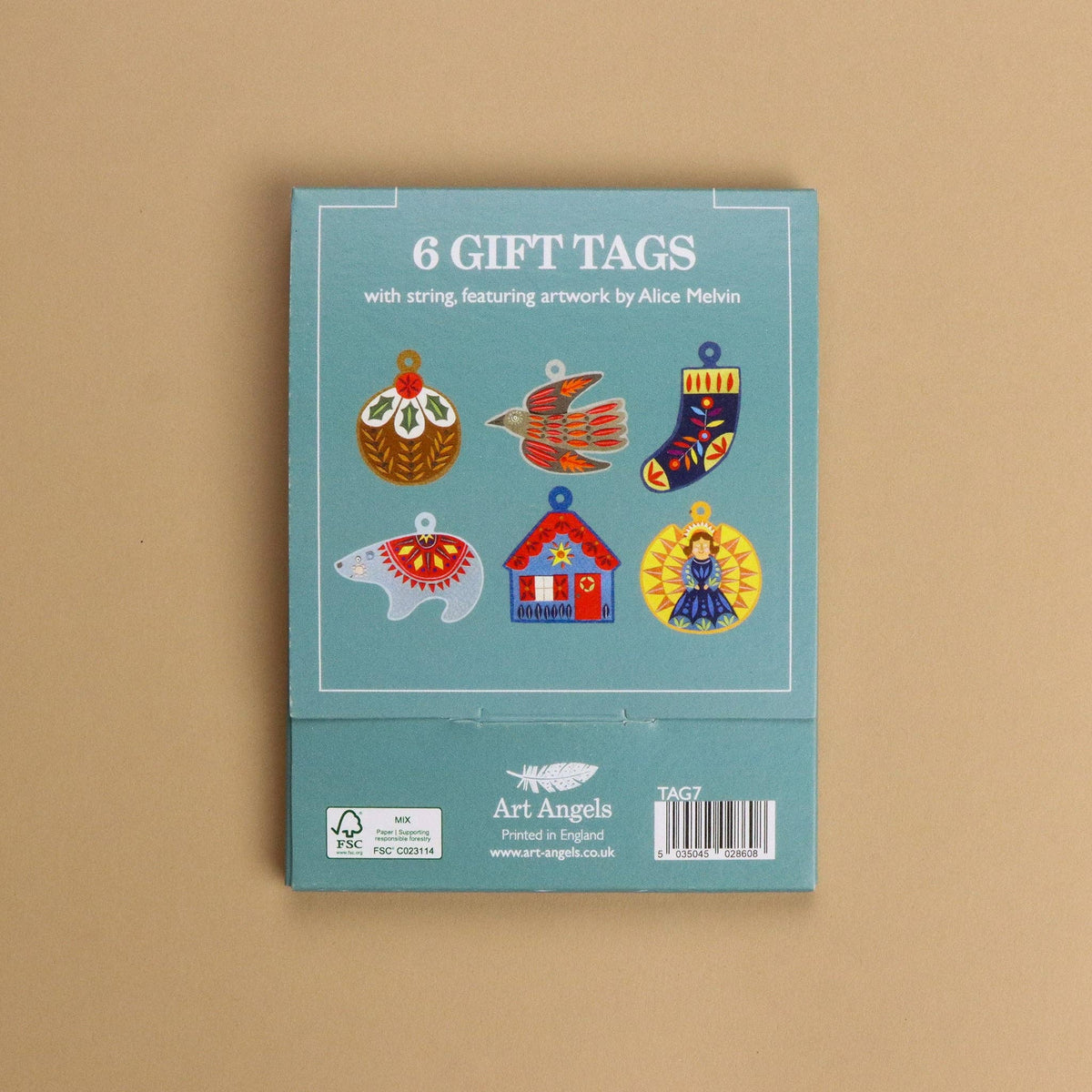Til og fra-kort • Juletræspynt • 6 stk. • seks forskellige motiver af juletræspynt • detalje 3 • Art Angels