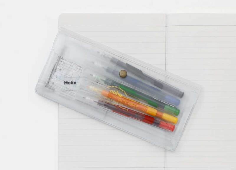 Transparent Nähe Hightide general purpose pencil case with zipper, showing its slim, clear design and spacious interior.
