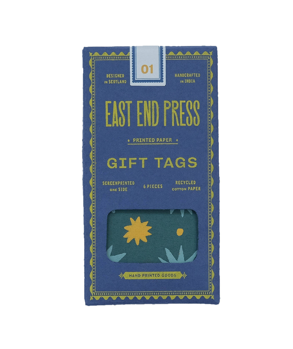 Gavemærker fra East End Press, 6 stk gavepapir med dekorative motiver, perfekt til gaveindpakning og pynt.