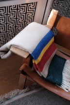 Tweedmill Uldtæppe • Gul, Blå, Rød Strib • DORA