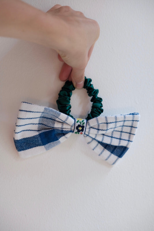 Hair ornament • Bow • Handmade • Blue Check