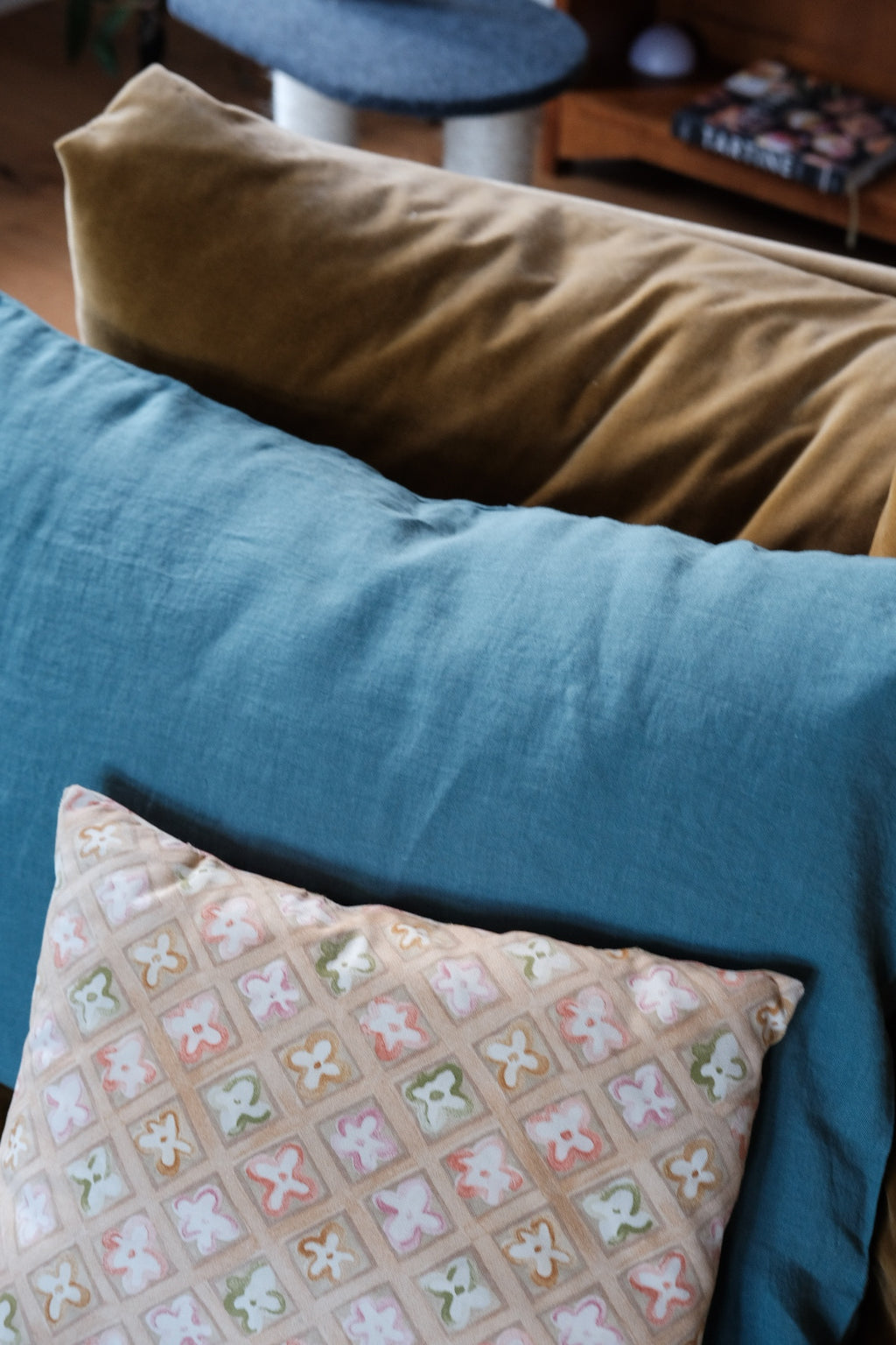 Pudevår • Hør • 50x70 cm • Bleu Ocean • Blågrøn