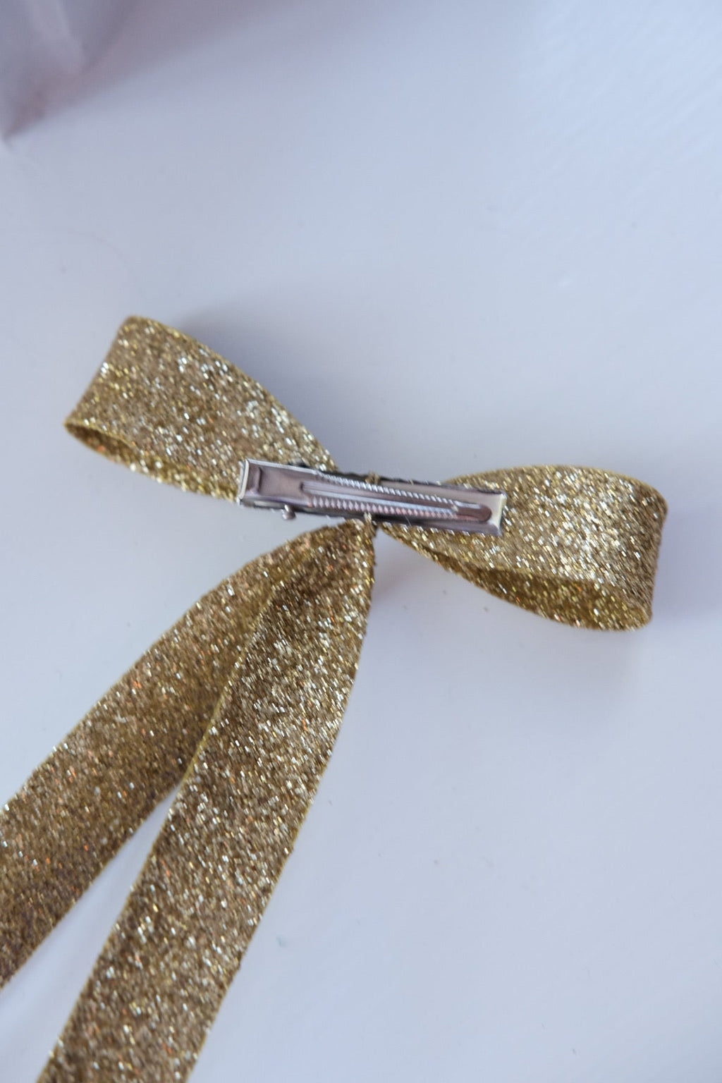 Julepynt • Glimmer Sløjfe • Guld med Klips • 12 cm