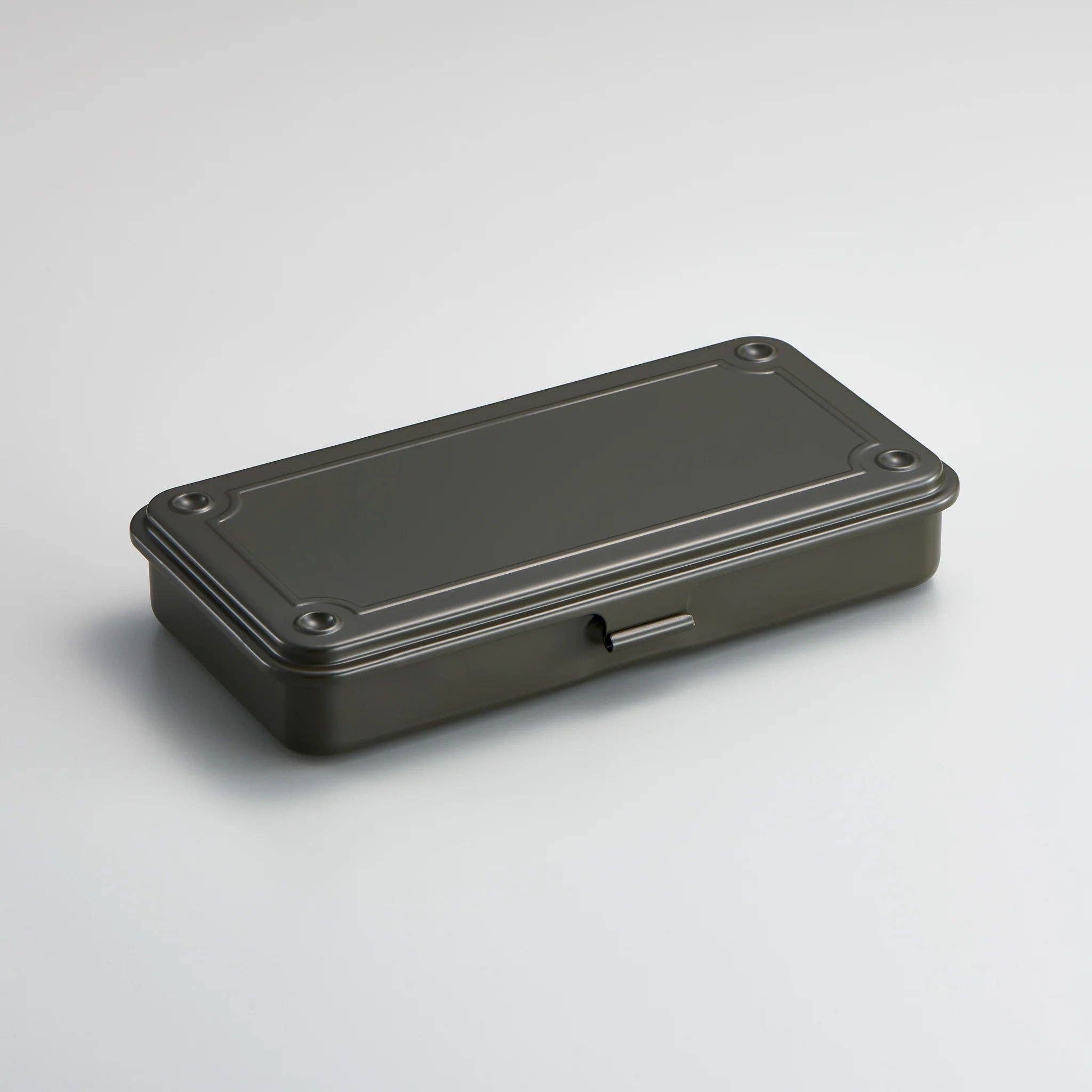 Gray Toyo Steel Co. Ltd storage box, model T192, made of durable material, shown in a clean, organized setting.
