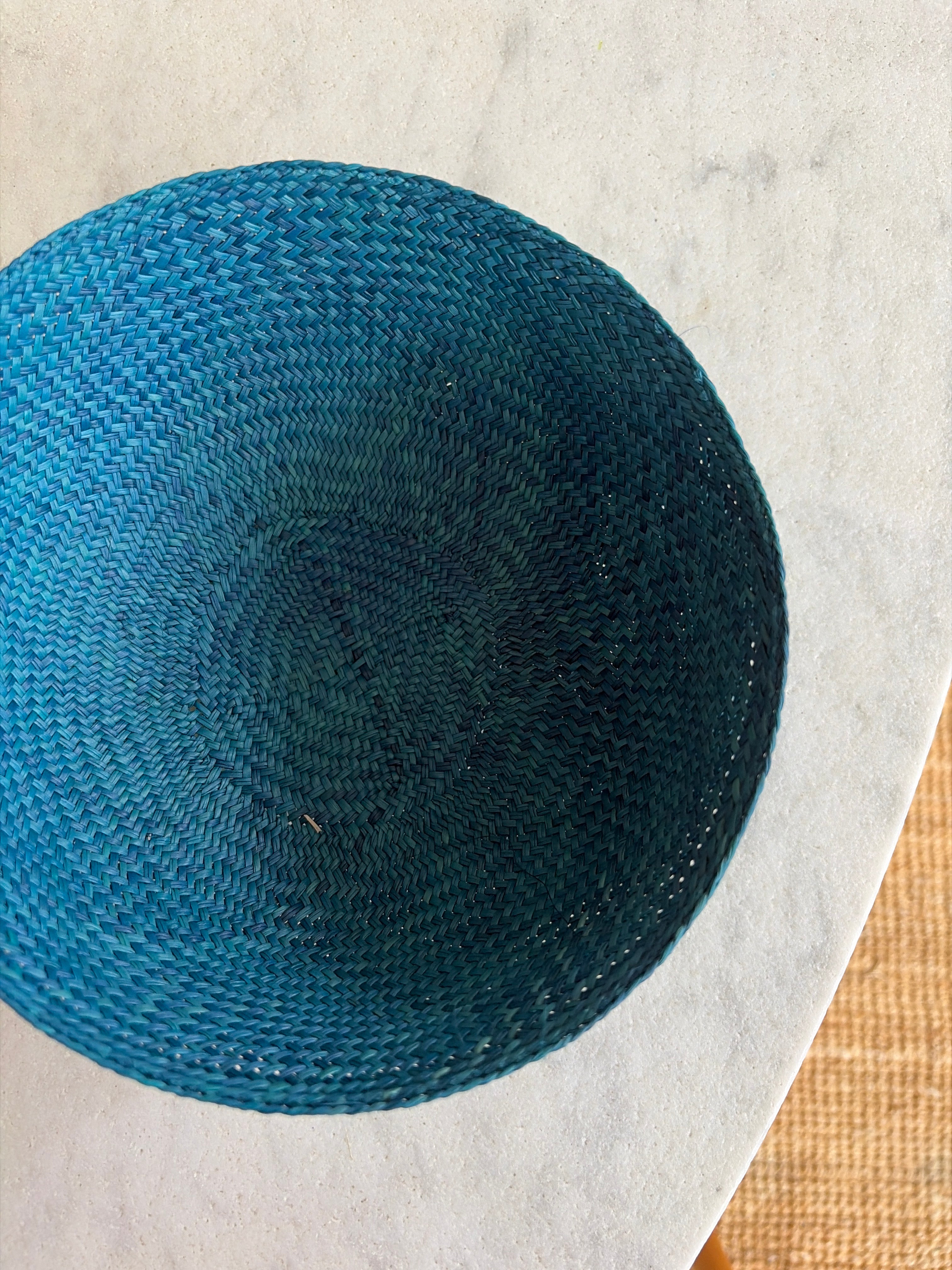 Woven bowl in Iraca palm leaves • deep blue