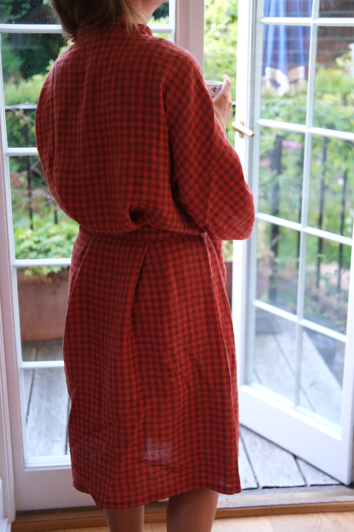 Kimono • Hør • M • Vichy Rouge Marine • Røde og marineblå tern