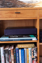 Dark purple ELVO DORA A4 storage box, low-profile plastic container for organizing documents and supplies.