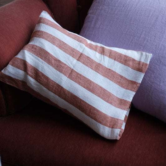Flax pillow • 30x40 • White and Terracotta Stripe