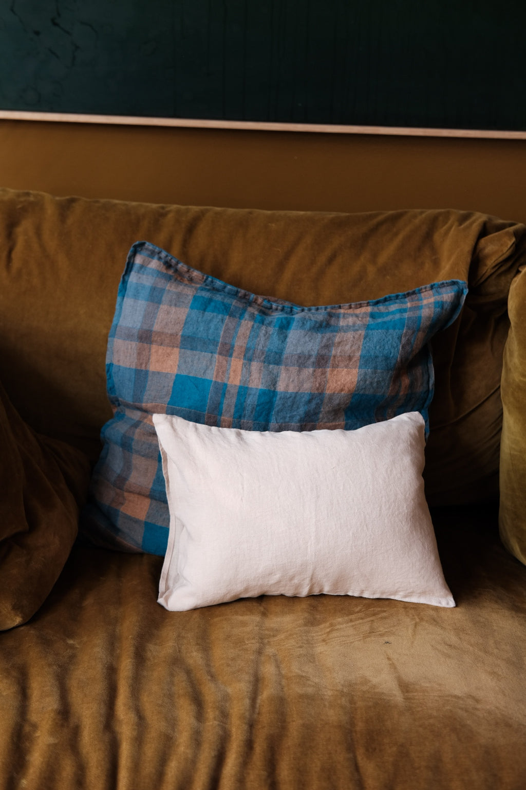 Pudevår • Hør • 50x50 cm • Tartan Bleu Paon