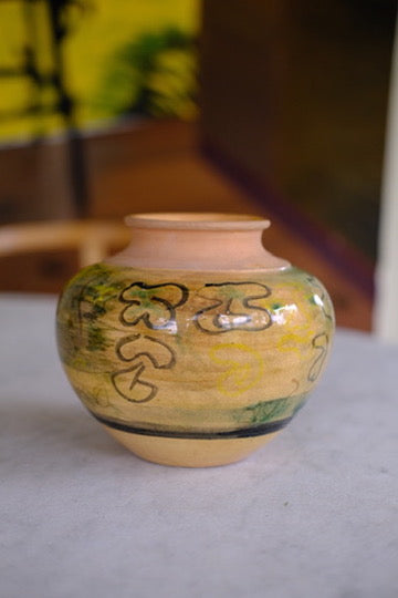 Vintage • Vase • Ceramic • Yellow and green