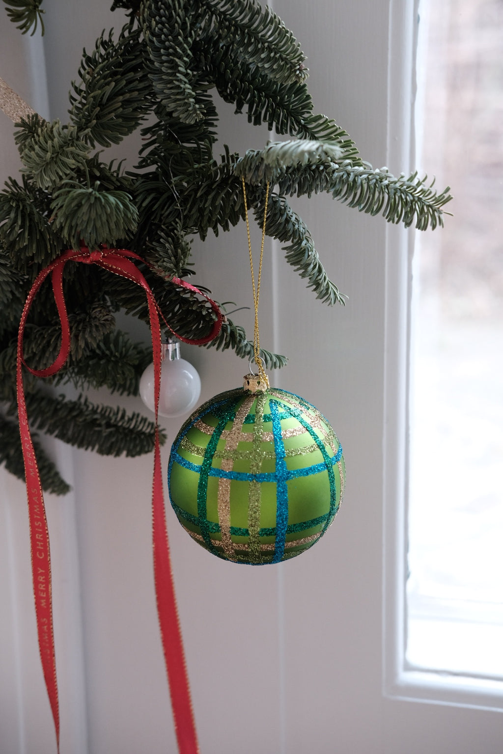 Julepynt • Kugle • Skotskternet • Lime • 1 stk