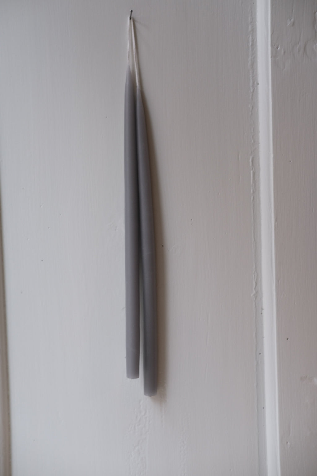 Set of four 28 cm gray stearin candle lights from Kunstindustrien, hand-dipped with a smooth, matte finish.