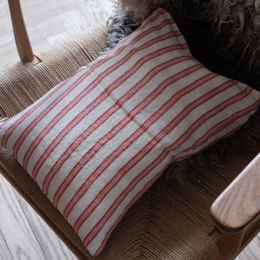 Flax pillow • 30x40 • White and Red Stripe