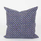 Blue and brown plaid cotton throw pillow from A World of Craft with 50x50 cm size and tartan pattern.