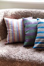 Silk pillow • Handwoven Raw silk • 50x50• Purple, Red and Gray • Stripe