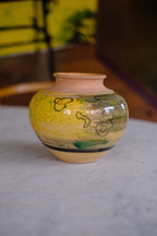 Vintage • Vase • Keramik • Gul og grøn