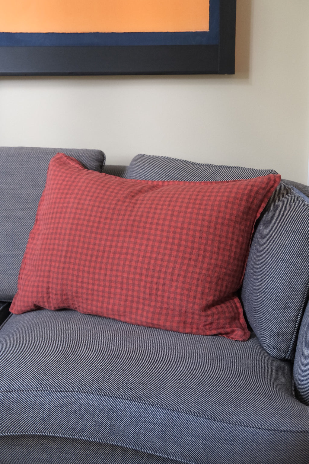 Pudevår • Hør • 50x70 cm • Røde og Navy Tern